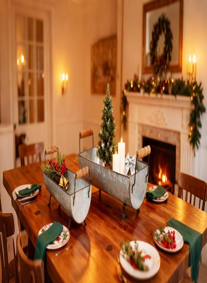 ShabbyDecor حوض معدني مجلفن من شابي ديكور، وعاء نباتات عصارية، صينية معدنية ريفية، قطعة ديكور مركزية ريفية للطاولة، طقم من قطعتين - Image 2