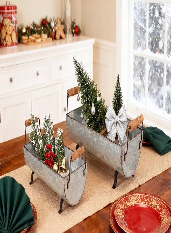 ShabbyDecor حوض معدني مجلفن من شابي ديكور، وعاء نباتات عصارية، صينية معدنية ريفية، قطعة ديكور مركزية ريفية للطاولة، طقم من قطعتين - Image 1