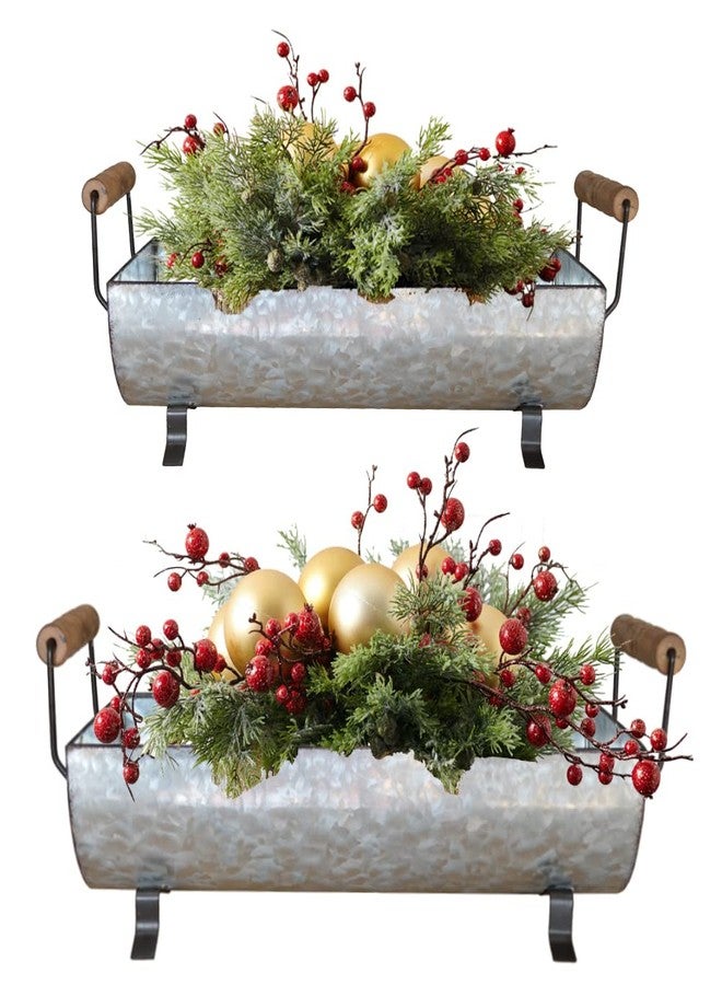 ShabbyDecor حوض معدني مجلفن من شابي ديكور، وعاء نباتات عصارية، صينية معدنية ريفية، قطعة ديكور مركزية ريفية للطاولة، طقم من قطعتين - Image 4