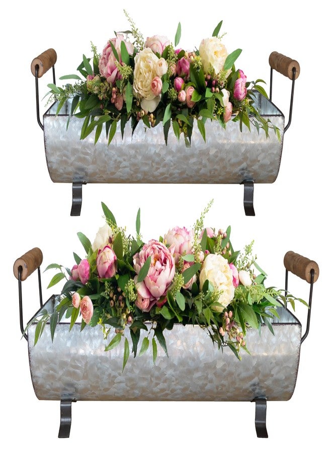 ShabbyDecor حوض معدني مجلفن من شابي ديكور، وعاء نباتات عصارية، صينية معدنية ريفية، قطعة ديكور مركزية ريفية للطاولة، طقم من قطعتين - Image 5
