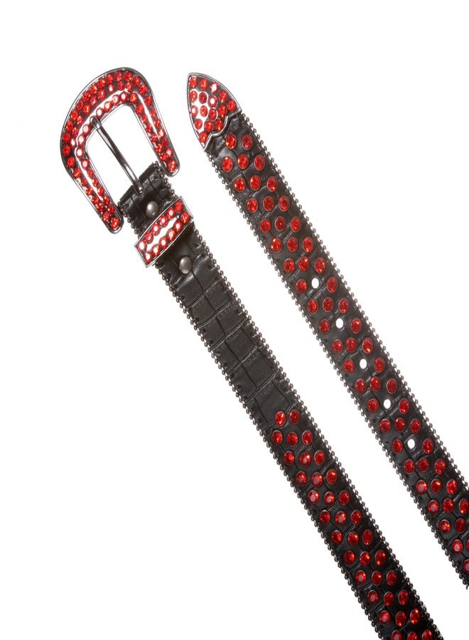Beltiscool Kids Cowboy Cowgirl Classic Western Rhinestone Bling Studded Diamond Leather Belt, Black/Red | 24" - Image 3