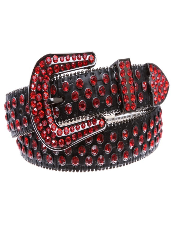 Beltiscool Kids Cowboy Cowgirl Classic Western Rhinestone Bling Studded Diamond Leather Belt, Black/Red | 24" - Image 2