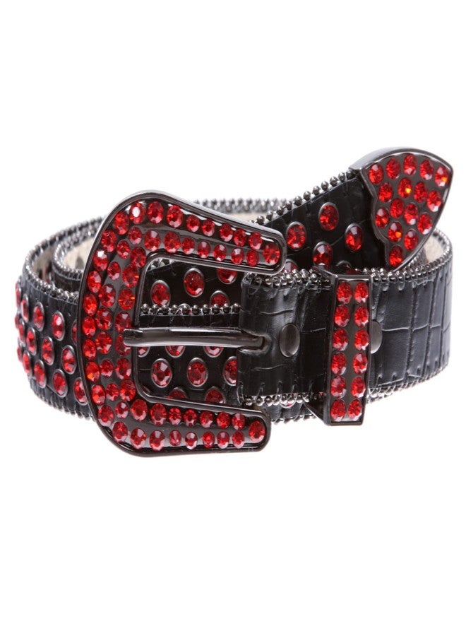 Beltiscool Kids Cowboy Cowgirl Classic Western Rhinestone Bling Studded Diamond Leather Belt, Black/Red | 24" - Image 1