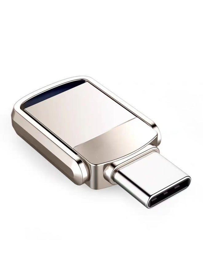 High-speed Dual-interface TypeC Mobile Phone Computer Dual-purpose U Disk 128g Large Capacity Metal Rotating 64G Lettering USB Disk-Color:Silver-Capacity:USB3.0 64G - Image 1
