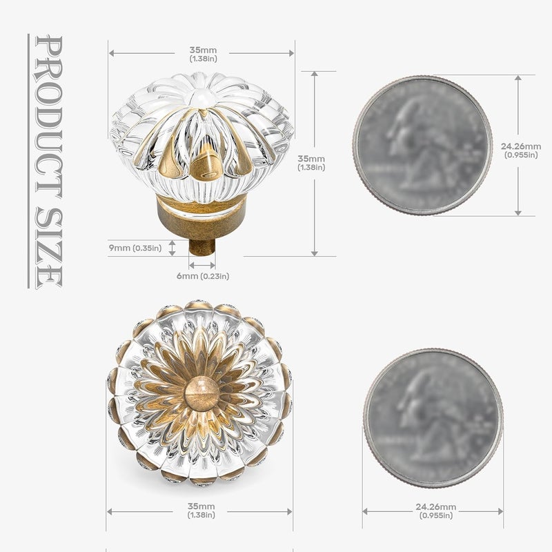 CEYMIO Crystal Cabinet Knobs Cabinets Knob, 4 Pack Flower Antique Brass Vintage Glass Clear Crystal Small Pull for Closet Dresser Drawers Cupboard Wardrobe, Alloy Retro Pulls Old Style Bronze Drawer Handle - Image 5
