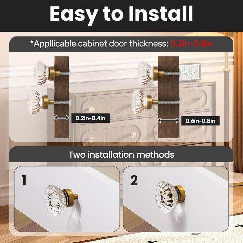 CEYMIO Crystal Cabinet Knobs Cabinets Knob, 4 Pack Flower Antique Brass Vintage Glass Clear Crystal Small Pull for Closet Dresser Drawers Cupboard Wardrobe, Alloy Retro Pulls Old Style Bronze Drawer Handle - Image 4