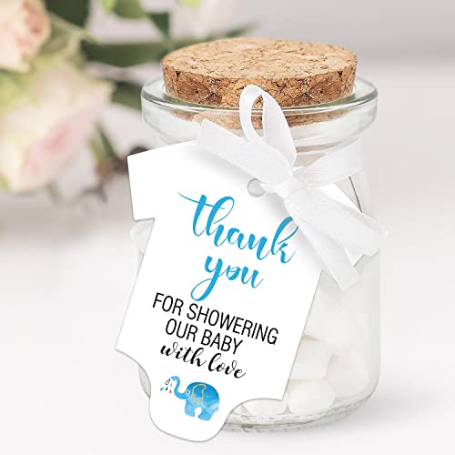 EKSPLODI 50 PCS Thank You for Showering Our Baby with Love Cute Blue Elephant Thank You Tags Baby Onesie Shaped Gift Tags Baby Shower Favor Tags Baby Shower Birthday Party Favor Decorations - Image 5