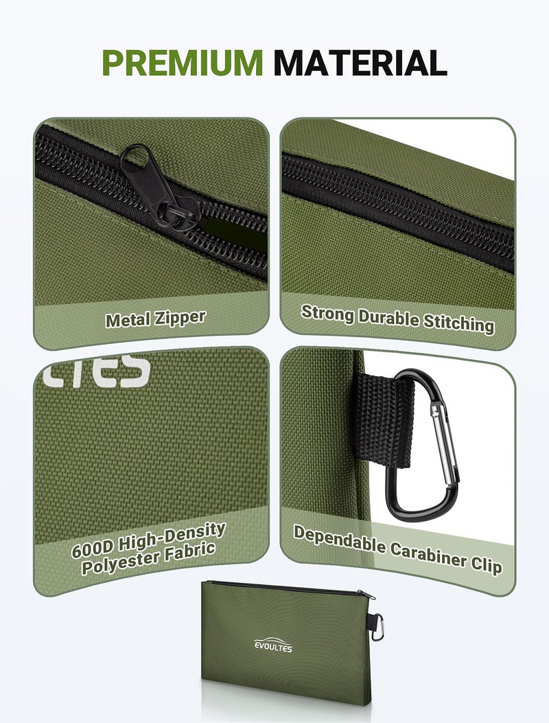 EVOULTES 12 Inch Tool Pouches with Zipper, Small Tools Bags with Carabiner, Multi Purpose Utility Organizer Bags for Tools (3 Pack in Tan, Navy Green, Black) - Image 3