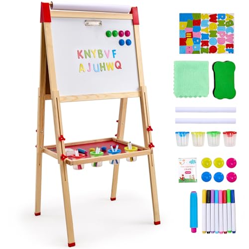 VEVOR Art Easel for Kids 3in1 Wooden DoubleSided Kids Art Easel with Magnetic Whiteboard Chalkboard Paper Roll Adjustable Standing Drawing Board with Painting Accessories for Boys and Girls - Image 1