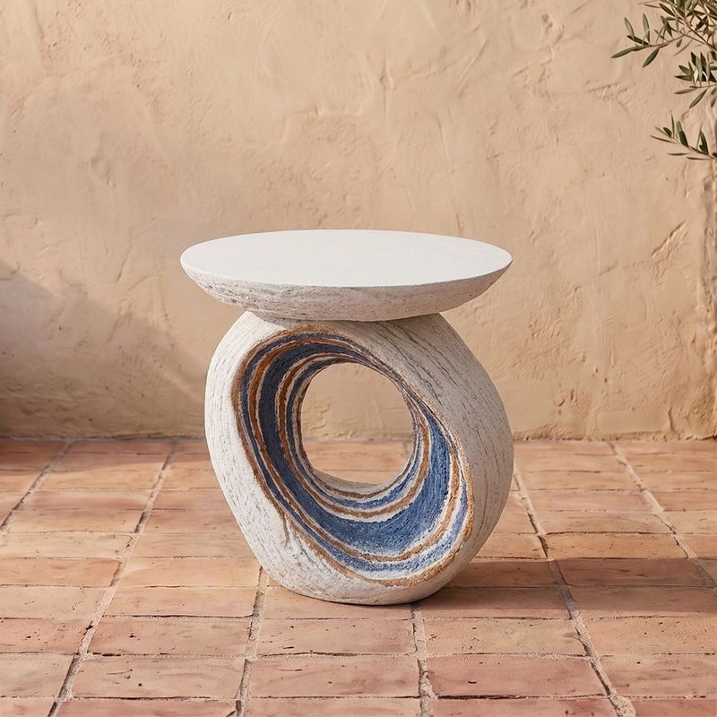 DANUBE HOME Orbit Ring Mgo Side Table | All Weather 1 Piece Outdoor End Table | Modern Design Furniture For Balcony, Garden Bench Seating Terrace Lawn Patio Poolside - L47xW40.5xH48.5cm -Multi Color - Image 1