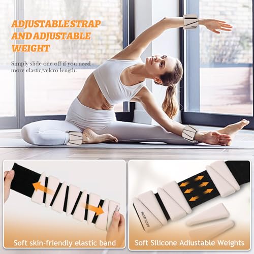 BECOJADDE Ankle Weights Set of 2 (2 lb Each) Adjustable Wrist Weights for Women Men Wearable Arm Leg Weight for Pilates, Running, Walking, Workout, Yoga, Beige - Image 4