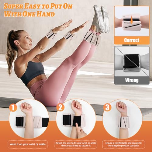 BECOJADDE Ankle Weights Set of 2 (2 lb Each) Adjustable Wrist Weights for Women Men Wearable Arm Leg Weight for Pilates, Running, Walking, Workout, Yoga, Beige - Image 5