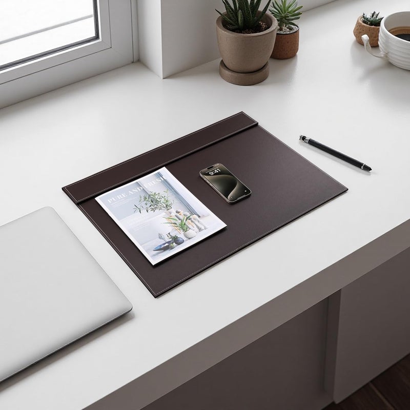 KINGFOM Ultra-Smooth PU Leather Desk Pad & Mat Office Desk Drawing & Writing Board A3/ A4 File Paper Clip Table Protector Mat on Top Large 24''x18'' (Brown) - Image 5