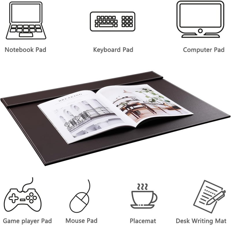 KINGFOM Ultra-Smooth PU Leather Desk Pad & Mat Office Desk Drawing & Writing Board A3/ A4 File Paper Clip Table Protector Mat on Top Large 24''x18'' (Brown) - Image 4