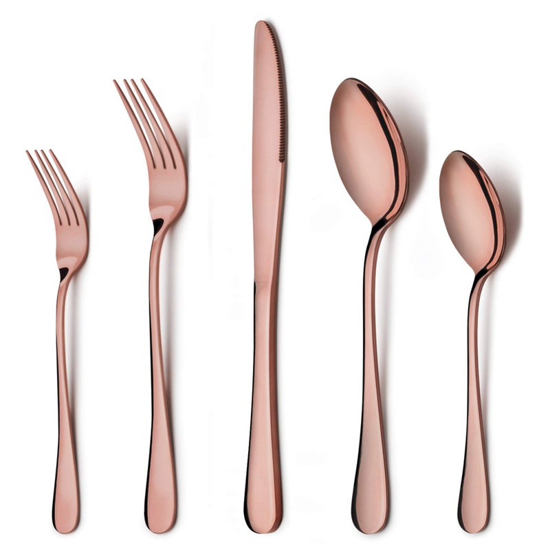 LIANYU 40Piece Copper Flatware Silverware Set for 8 Stainless Steel Cutlery Eating Utensils Set Wedding Party Festival Silverware Mirror Finish Dishwasher Safe