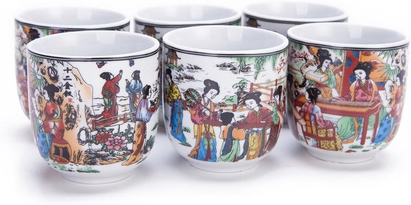 THY COLLECTIBLES مجموعة 6 أكواب شاي سيراميك بتصميم شرق آسيوي في اثنتي عشرة جمالًا سعة 8 أونصات لكل منها - Image 2
