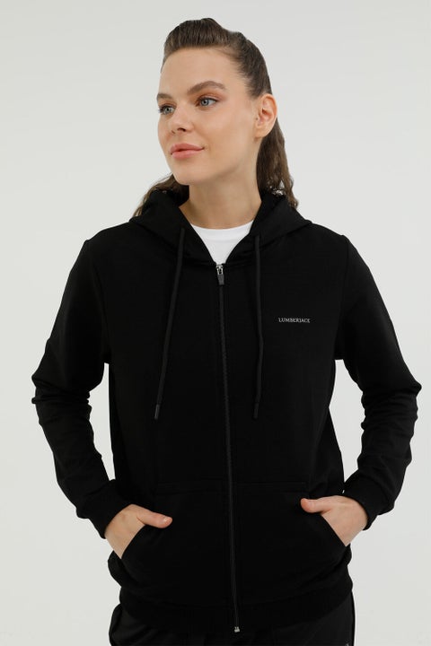 W-SN77 Basic Full Zip Hoo Black Women's Tracksuit Top