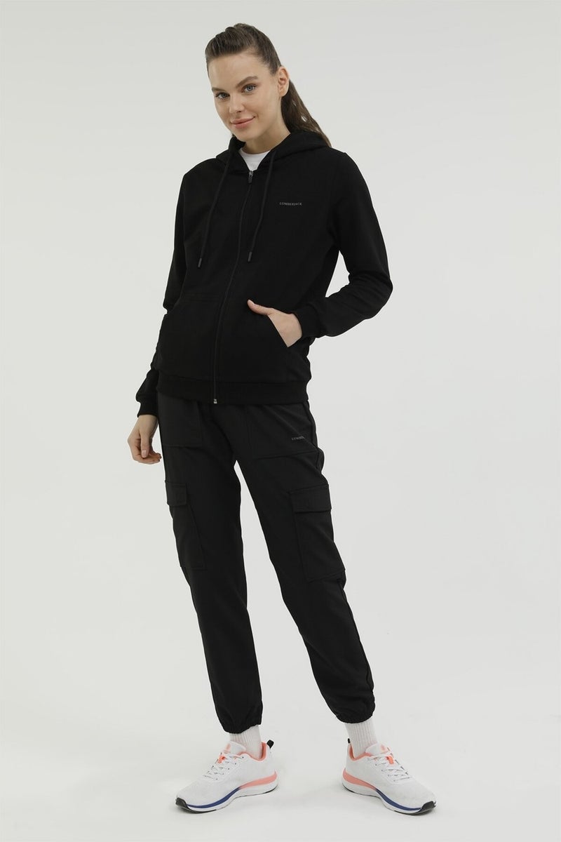 W-SN77 Basic Full Zip Hoo Black Women's Tracksuit Top