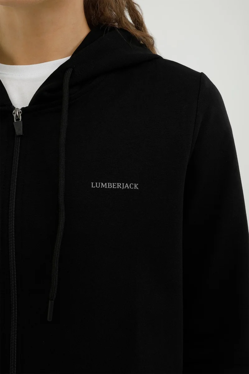 LUMBERJACK W-SN77 Basic Full Zip Hoo Black Women's Tracksuit Top