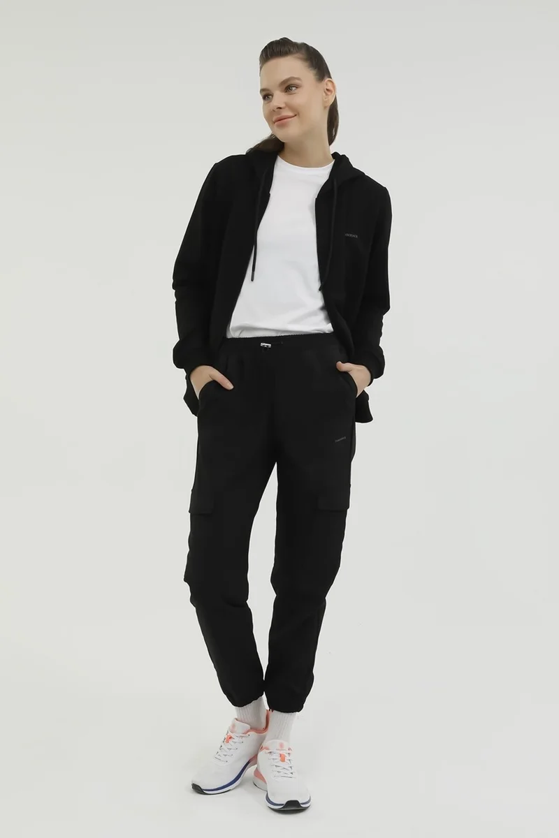 LUMBERJACK W-SN77 Basic Full Zip Hoo Black Women's Tracksuit Top