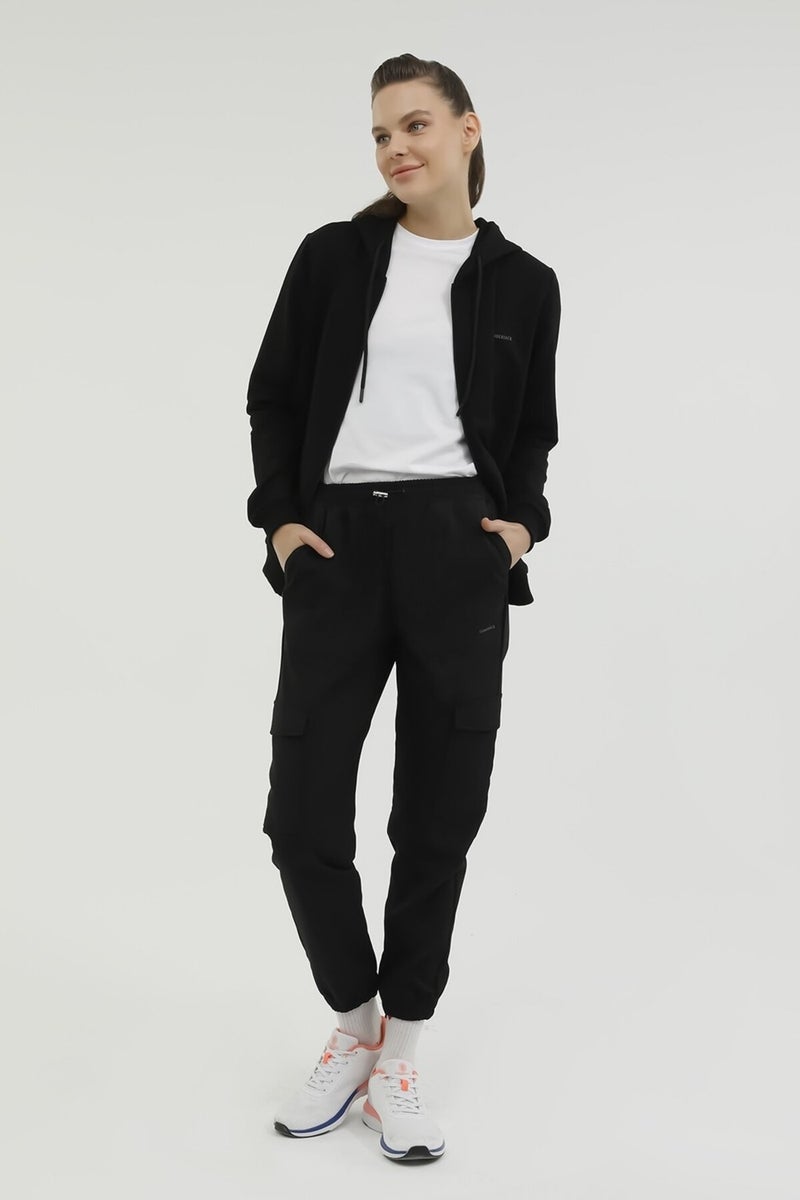 W-SN77 Basic Full Zip Hoo Black Women's Tracksuit Top