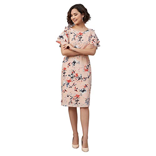 Rare Women's Crepe A-Line Knee-Length Casual Dress (EP7032_Peach_Medium) - Image 1