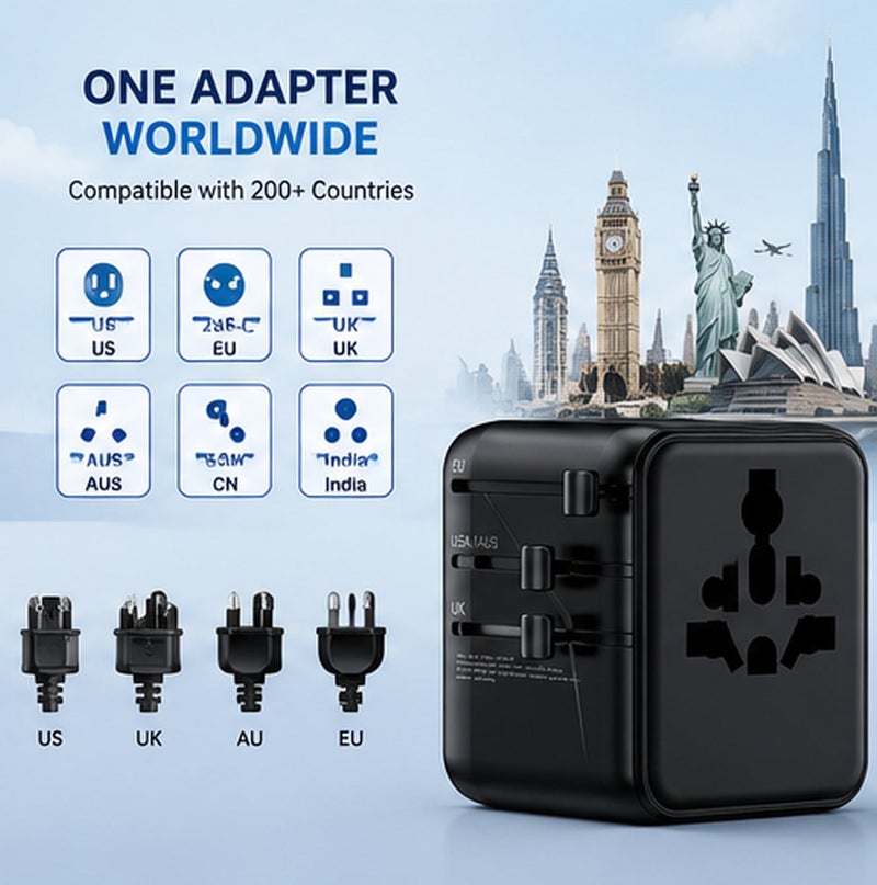 iBRIT Universal Travel Adapter 45W GaN Fast Charger, Worldwide Travel Adapter with 2 USB-C & 1 USB-A, 5-Device Charging, Compact International Plug Adapter for iPhone, iPad, Laptop & More - Image 5