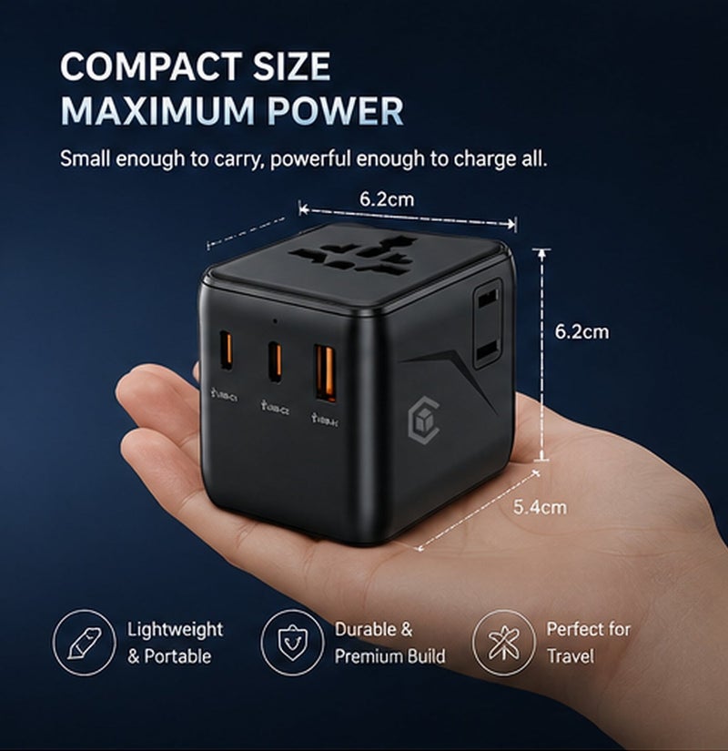 iBRIT Universal Travel Adapter 45W GaN Fast Charger, Worldwide Travel Adapter with 2 USB-C & 1 USB-A, 5-Device Charging, Compact International Plug Adapter for iPhone, iPad, Laptop & More - Image 3