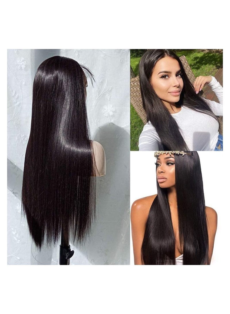 Estelle  Lace Front Wigs, Long Straight Natural  Looking Hair Wig With Glueless Synthetic Heat Resistant Fiber (Black) - Image 1