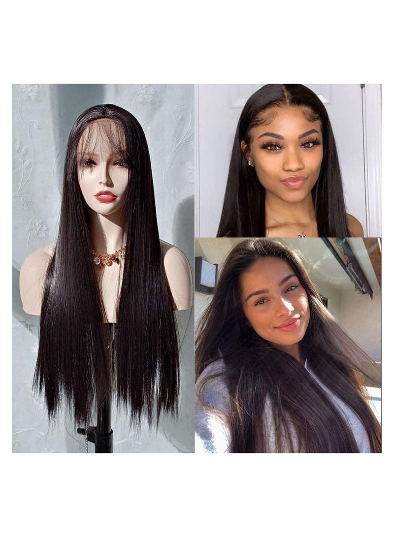 Estelle  Lace Front Wigs, Long Straight Natural  Looking Hair Wig With Glueless Synthetic Heat Resistant Fiber (Black) - Image 3