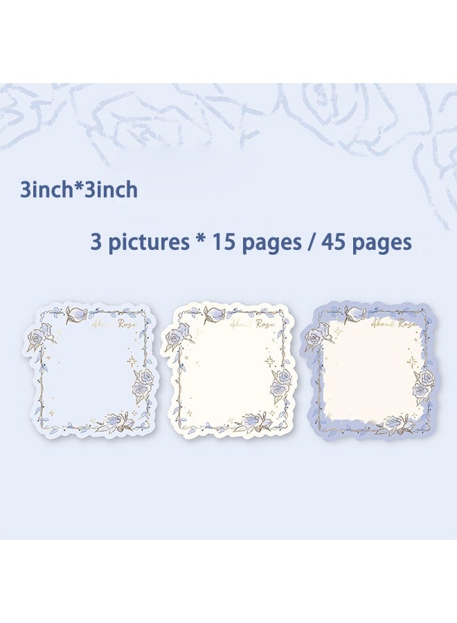 Rose Island 3D Embossed Gold Foil Sticky Notes, Vintage Background Paper for Journals, 1 Pack of Romantic Notepads, Suitable as Gifts for Students and Colleagues, Cute Self-Adhesive Notes, Office and School Supplies, Unisex (45 Sheets) - Image 2