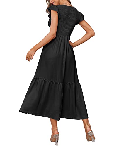 OFEEFAN Maxi Dress Summer Dress Casual Dress Short Sleeve Graduation Dress Sun Dress Black L - Image 4
