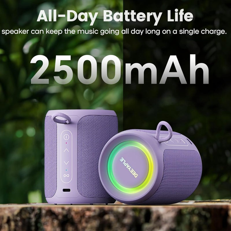 Deeyaple Bluetooth Speaker Wireless,IP67 Waterproof & Dustproof Portable Speaker with Lights,15W Loud Stereo Sound, 2500mAh Battery All Day Playtime, TWS Pairing, BT5.3, Home/Party/Outdoor/Beach (Purple) - Image 3