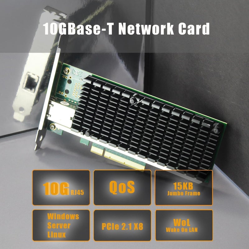 بطاقة شبكة GLOTRENDS ST7215 إيثرنت 10Gb RJ45 بمنفذ واحد مع وحدة تحكم Intel X540، واجهة PCIE 2.0 X8، تدعم نظام التشغيل Windows 11/10/Windows Server/Linux/ESX/VMware ESXi (لا تدعم نظام التشغيل Mac OS) - Image 2
