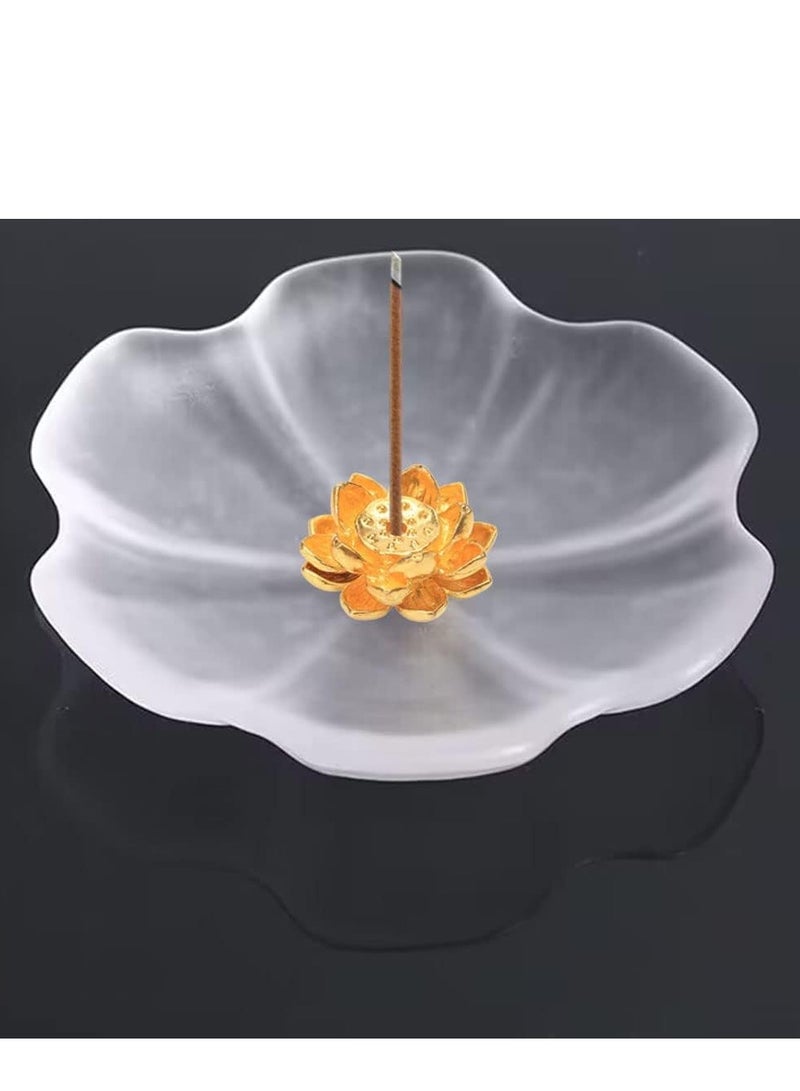 SYOSI Clear Crystal Lotus Flower Incense Holder Crystal Frosting Lotus Stick Incense Burner Incense Holder for Stick Cone Coil Incense with Ash Catcher or Burning Home Decor Yoga Meditation  - Image 5