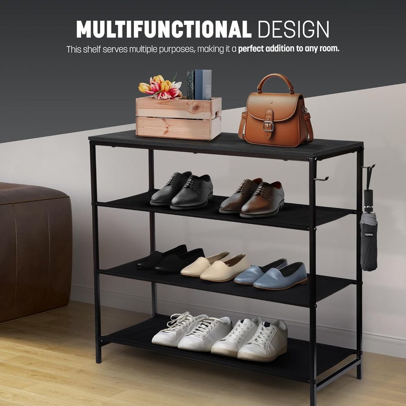 KEPLIN حامل أحذية KEPLIN 4 طبقات مع رف - منظم مدخل أنيق، سهل التجميع، تصميم قوي ومتين من الحديد والخشب - حل تخزين للمنزل، الممر، الحمام وغرفة النوم (63×59×30 سم) - أسود - Image 5
