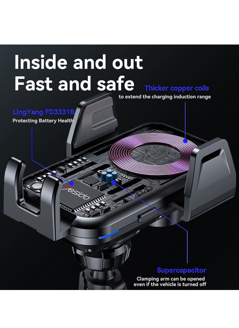 Yesido 15W Wireless Charging Air Outlet Car Mobile Holder, Auto Alignment, Yesido C312 - Black  - Image 4