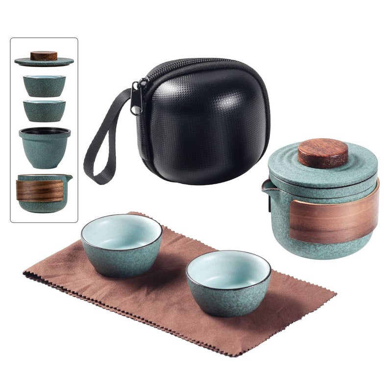 Dltsli Mini Travel Ceramic Tea Pot Set Chinese Kung Fu Teapot, 1 Pot 2 Cups Porcelain Teacup with Tea Infuser Portable Bag for Outdoor Picnic Hotel - Image 1