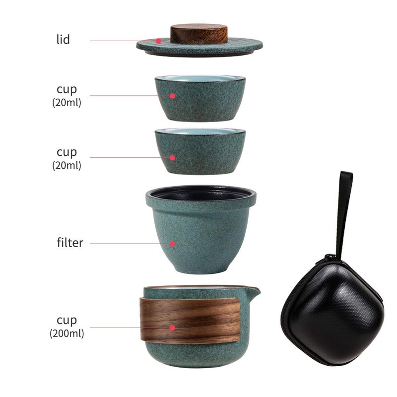 Dltsli Mini Travel Ceramic Tea Pot Set Chinese Kung Fu Teapot, 1 Pot 2 Cups Porcelain Teacup with Tea Infuser Portable Bag for Outdoor Picnic Hotel - Image 2