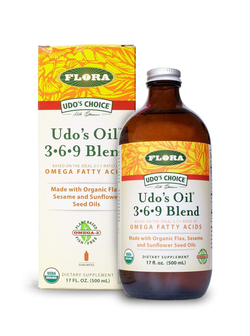 Flora Udos Oil 369 Blend Vegan Omega3 Omega6 Contains Organic Coconut Flax Seed Oil Keep Chilled 17 fl oz