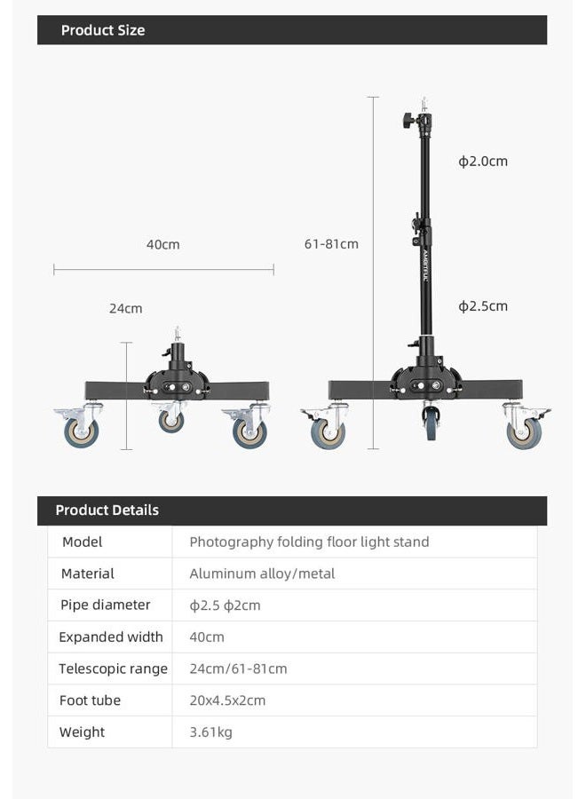 AMBITFUL 61-81cm/21-31.9" Profession Removable Very Sturdy Folding Floor Light Stand and Wheels for Studio Flash LED Light - Image 3