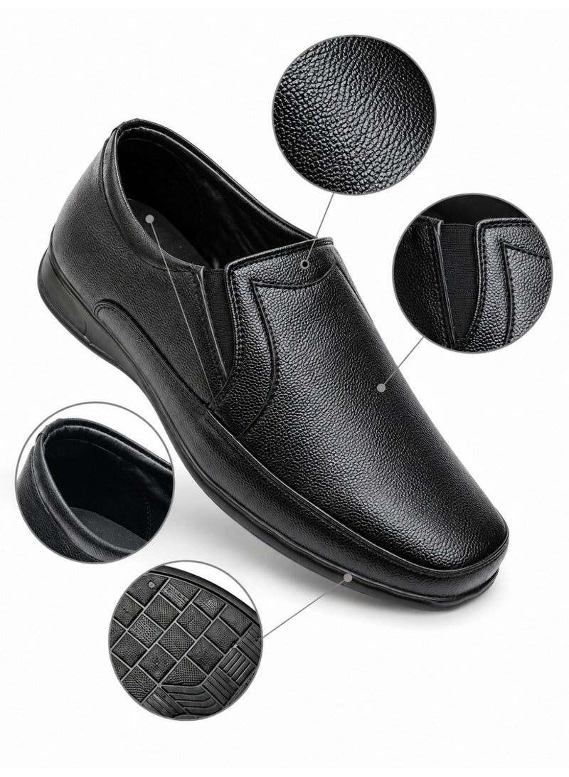 Men’s Slip-On Dress Shoes, Leather-Look Formal Business Shoes with Soft Lining, Durable Non-Slip Sole, Comfortable Black Office Walking Shoes for Men - Image 4