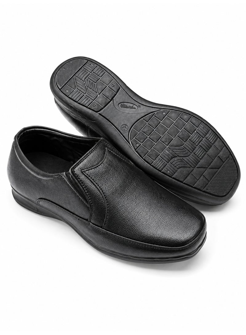 Men’s Slip-On Dress Shoes, Leather-Look Formal Business Shoes with Soft Lining, Durable Non-Slip Sole, Comfortable Black Office Walking Shoes for Men - Image 1