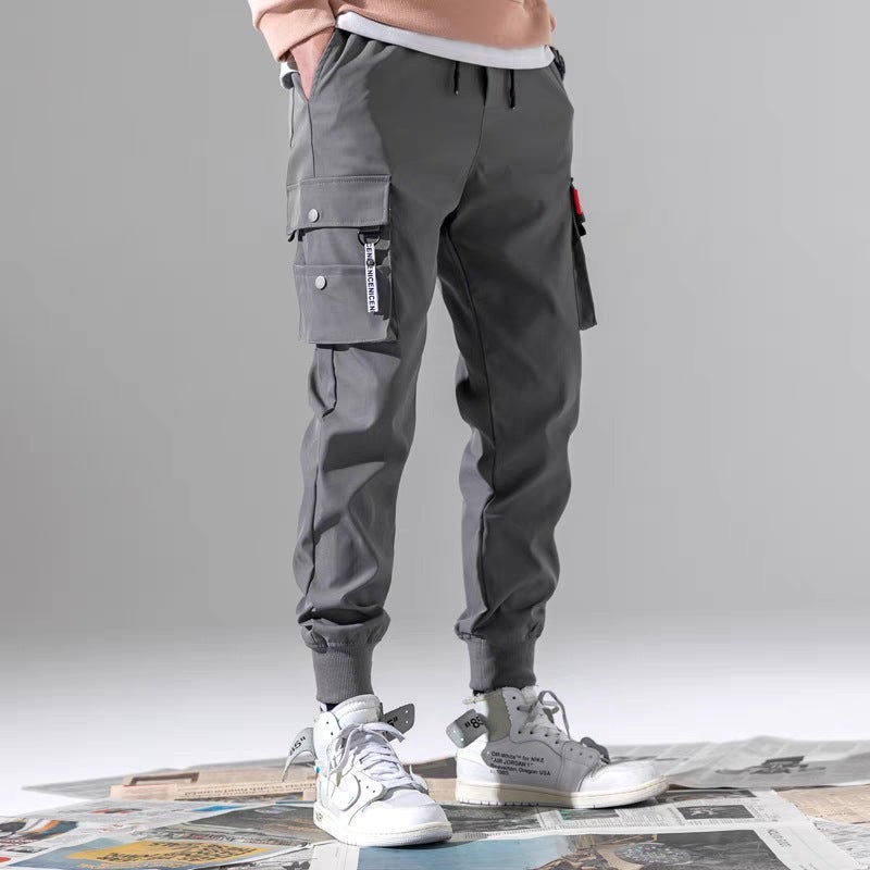 Cross-border Trade Work Pants Mens Summer Thin All-match Leg Pants Loose Multi-pocket plus size Cropped Casual Pants Gray - Image 1