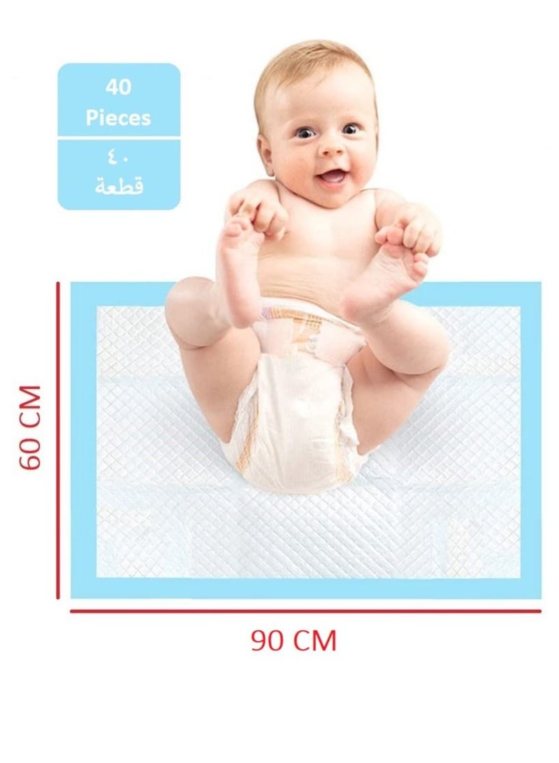 Cherry Medical Supply 40 Pieces Packed in 4 Pouches 60 cm x 90 cm Disposable Changing Pads for Baby Soft Ultra Absorbent Waterproof Large Diaper Changing Pad Liners Baby Changing Pad Cover Bed Pads - Image 1