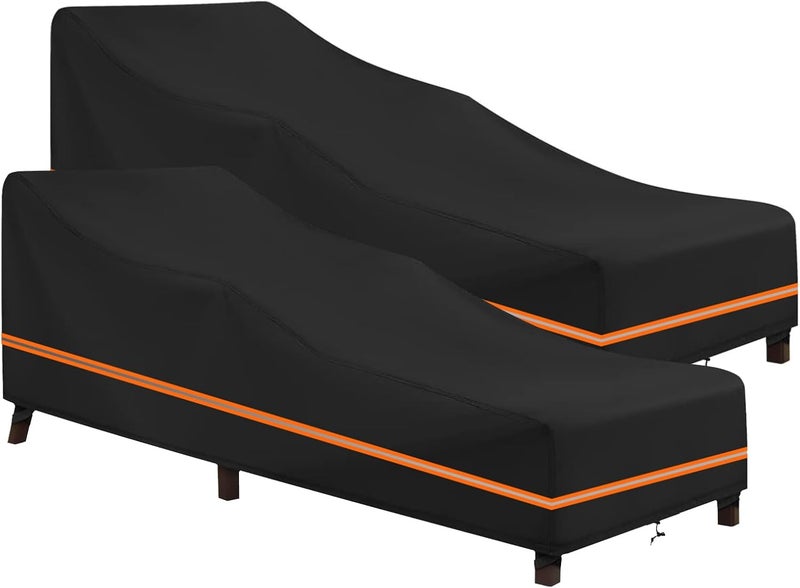 LCGOD Chaise Lounge Covers 2 Pack Waterproof Outdoor, 600D Heavy Duty Windproof Patio Furniture Covers with Reflective Strips for All Weather Protection, 79"x30"x28"H, Black - Image 1