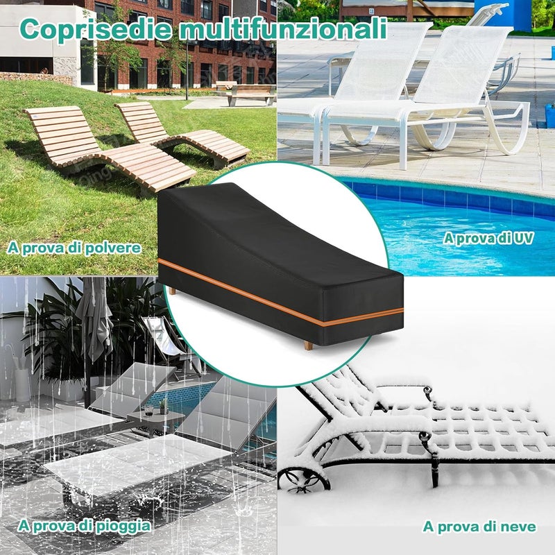 LCGOD Chaise Lounge Covers 2 Pack Waterproof Outdoor, 600D Heavy Duty Windproof Patio Furniture Covers with Reflective Strips for All Weather Protection, 79"x30"x28"H, Black - Image 5