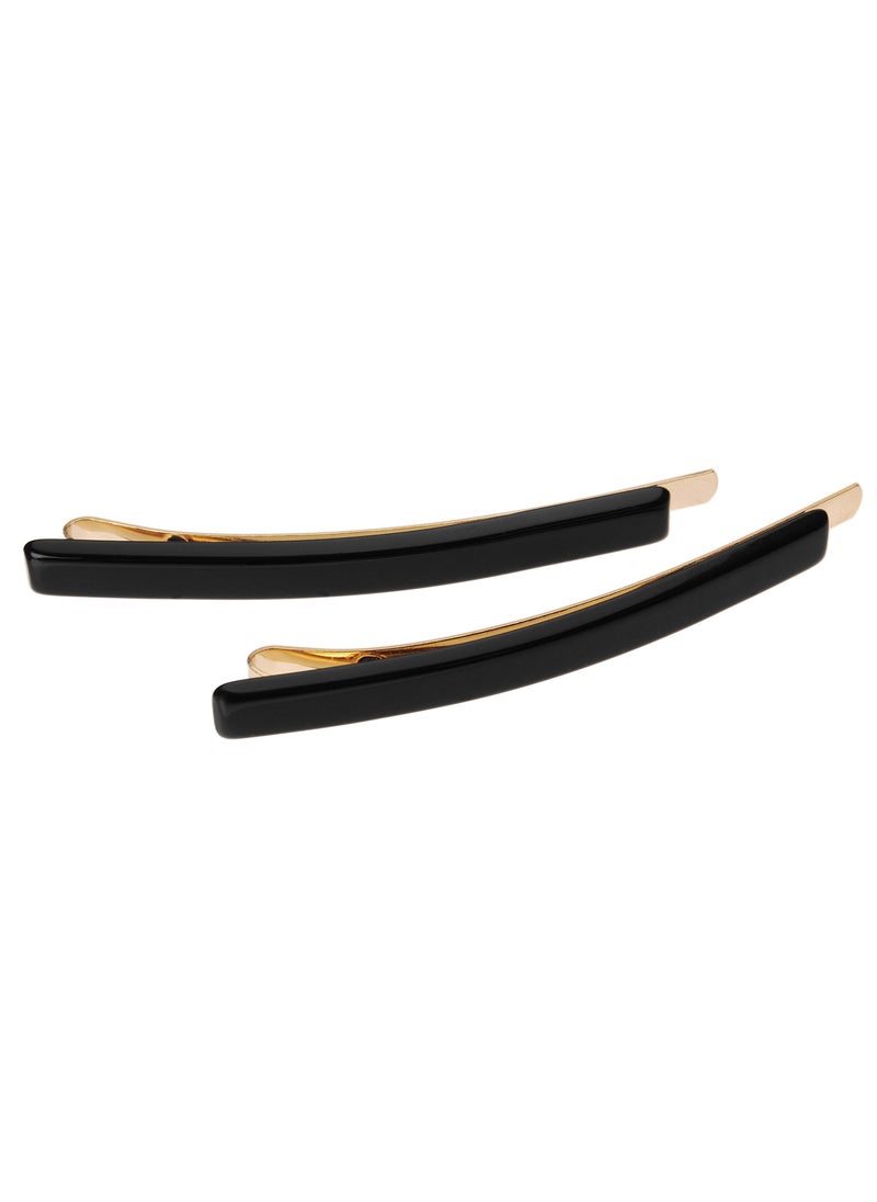 France Luxe - France Luxe Bobby Pin Pair on Gold Wire - Black - Image 1