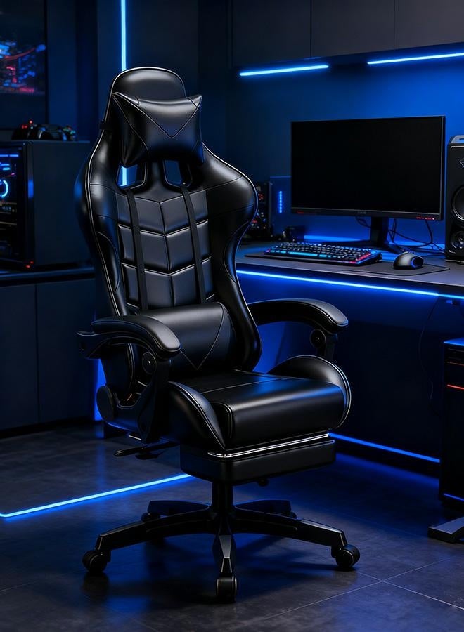 rayze Ergonomic gaming/computer chair, height adjustable, PU leather, high backrest, lumbar support, comfortable armrests, 360° swivel, suitable for office or gaming (black). - Image 5