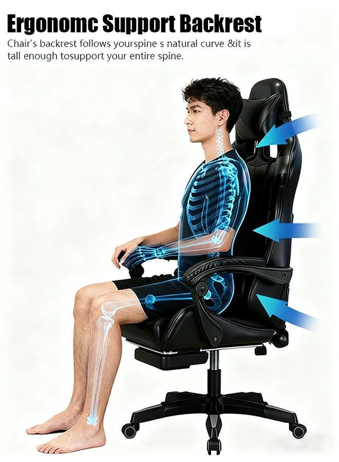 rayze Ergonomic gaming/computer chair, height adjustable, PU leather, high backrest, lumbar support, comfortable armrests, 360° swivel, suitable for office or gaming (black). - Image 4